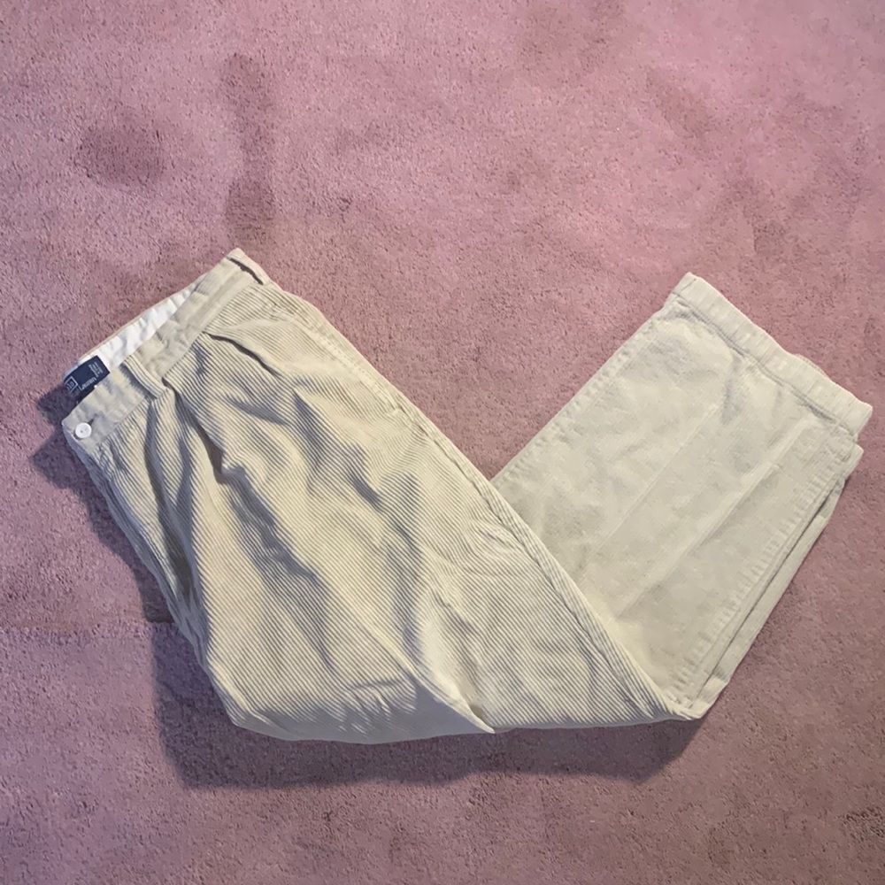 Polo Ralph Lauren Andrew Pant Tan Beige Corduroy Pleated Cotton Trousers Mens‎